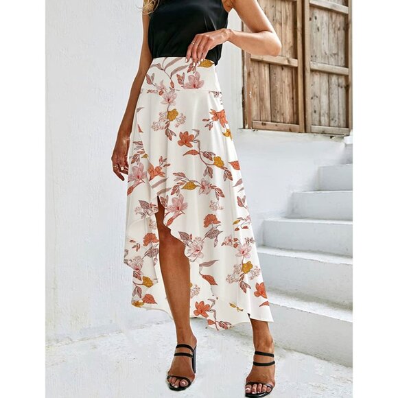 🍒 2/$20 🍒 Off White Hi-Low Skirt with Floral Pattern sz L - Picture 3 of 5